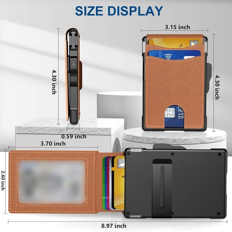 Cartera minimalista para hombre con tarjetero de aluminio pop-up y pinza para billetes