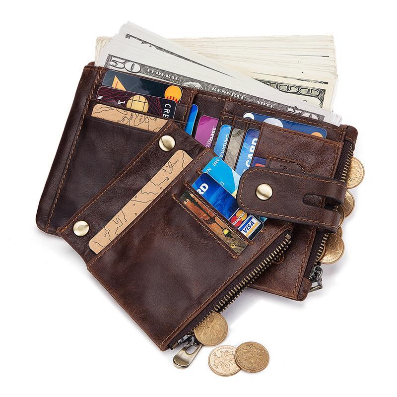Cartera retro de piel con cremallera