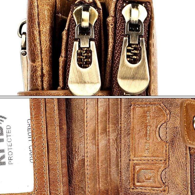 Cartera retro de piel con cremallera