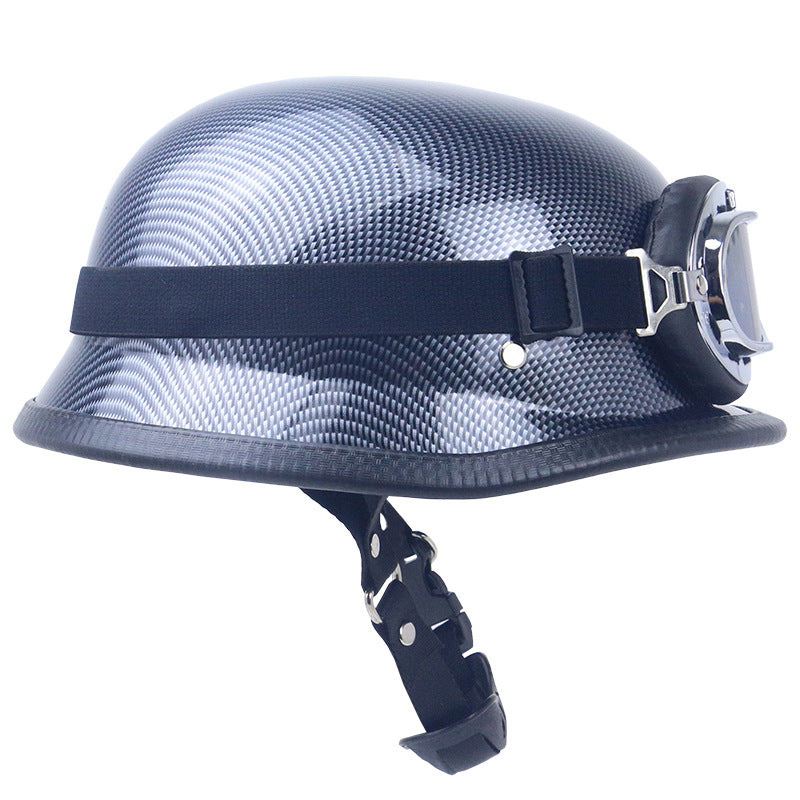 Casco de moto retro con gafas