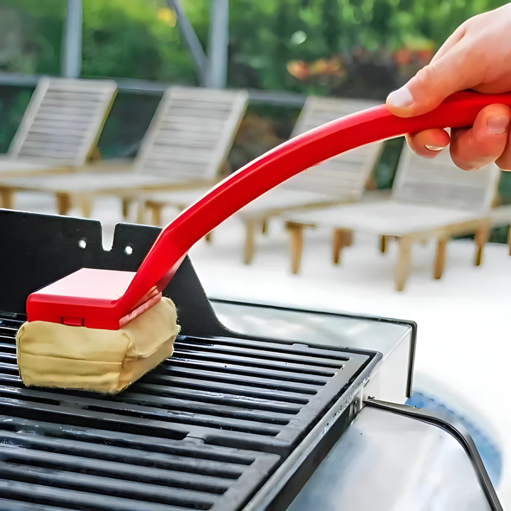 Cepillo de vapor con mango extendido para barbacoa — Almohadilla de fregado resistente