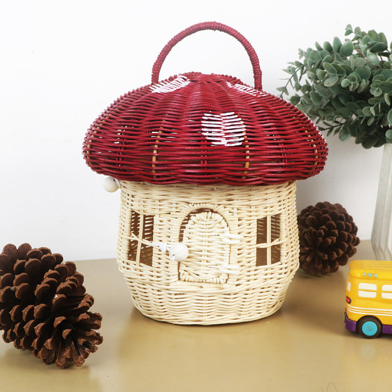Cesta de mimbre decorativa con forma de casita