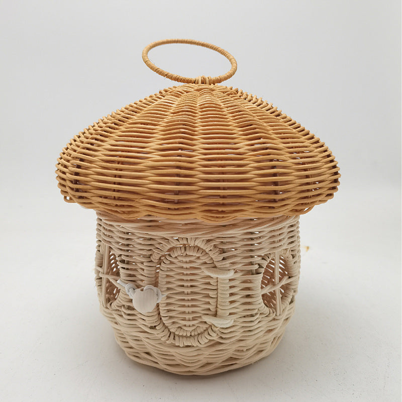 Cesta de mimbre decorativa con forma de casita