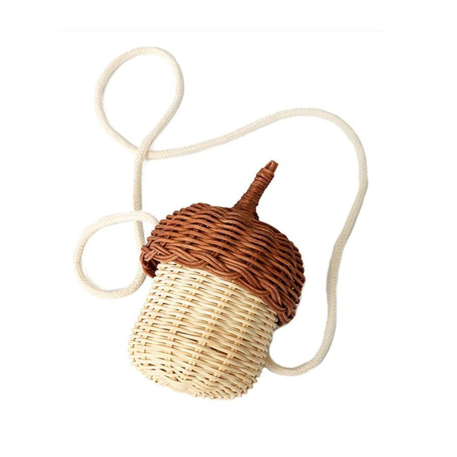 Cesta de mimbre decorativa con forma de casita