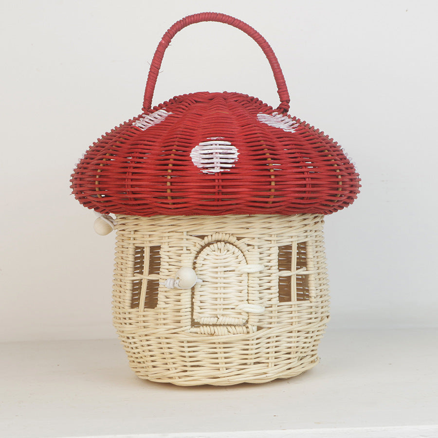 Cesta de mimbre decorativa con forma de casita