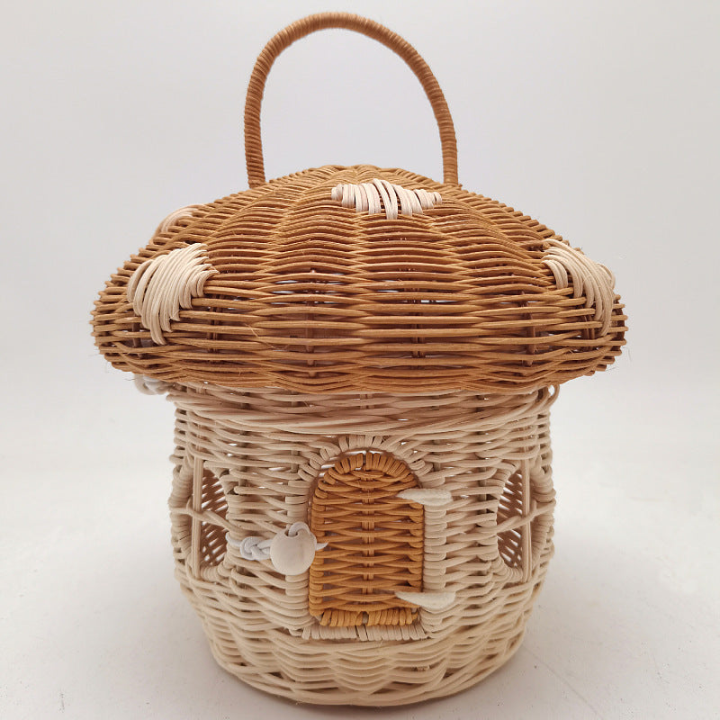 Cesta de mimbre decorativa con forma de casita