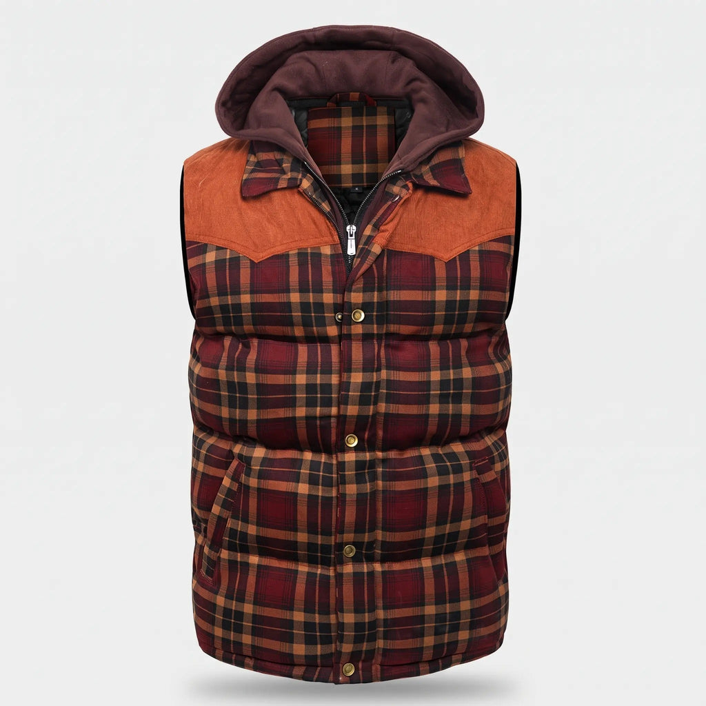 Chaleco acolchado con capucha para hombre - Cuadros escoceses