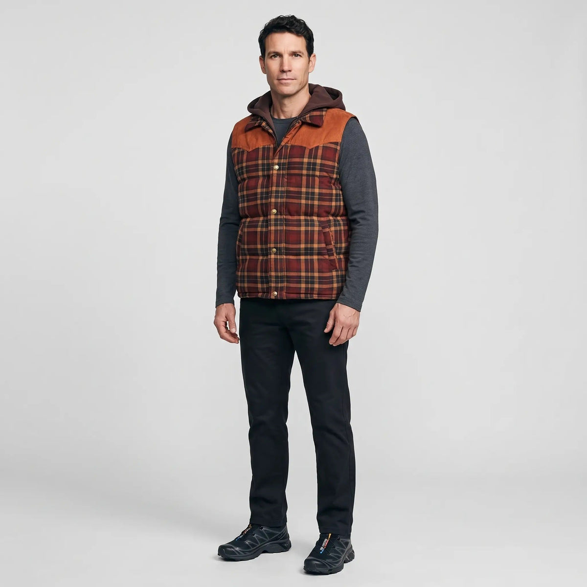 Chaleco acolchado con capucha para hombre - Cuadros escoceses