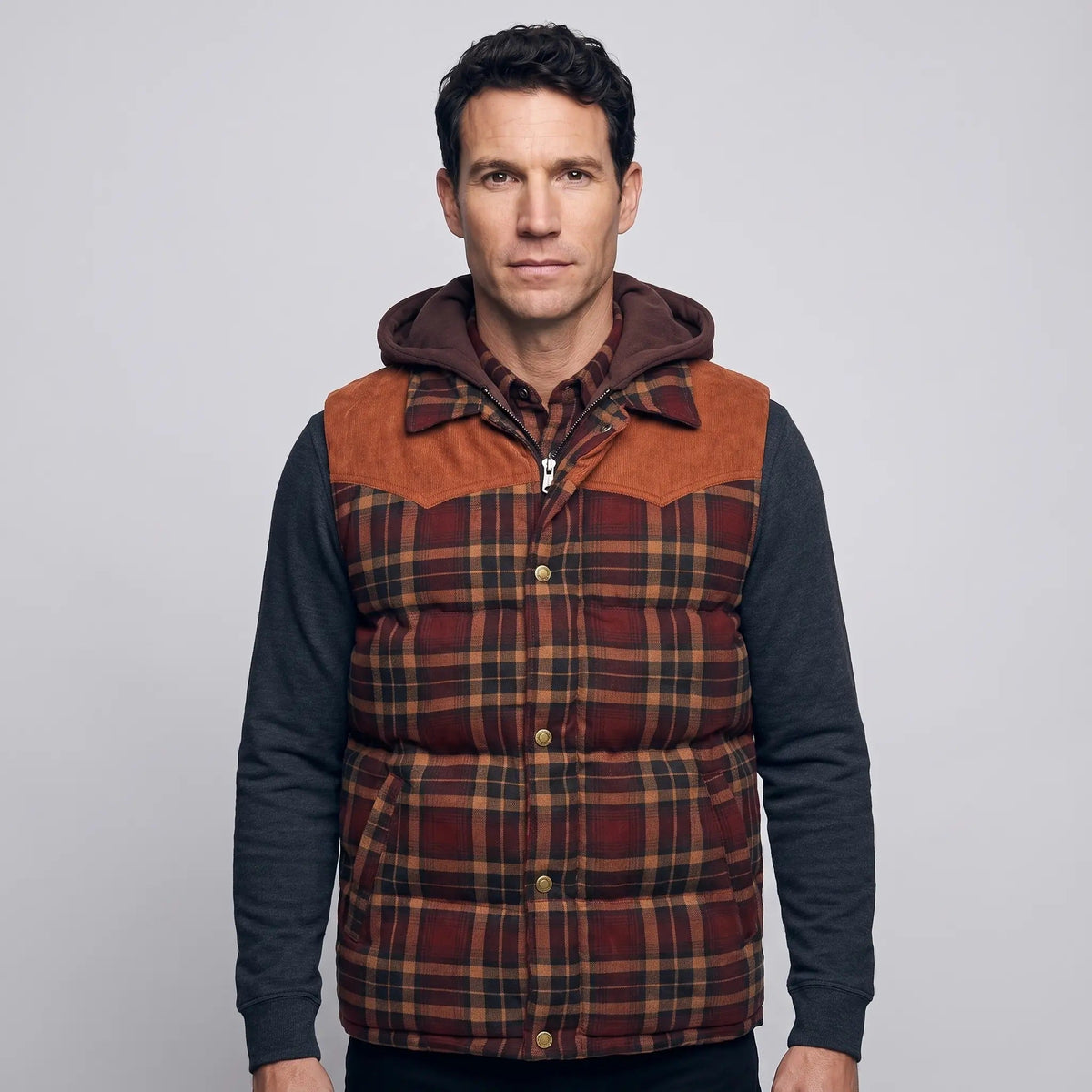 Chaleco acolchado con capucha para hombre - Cuadros escoceses