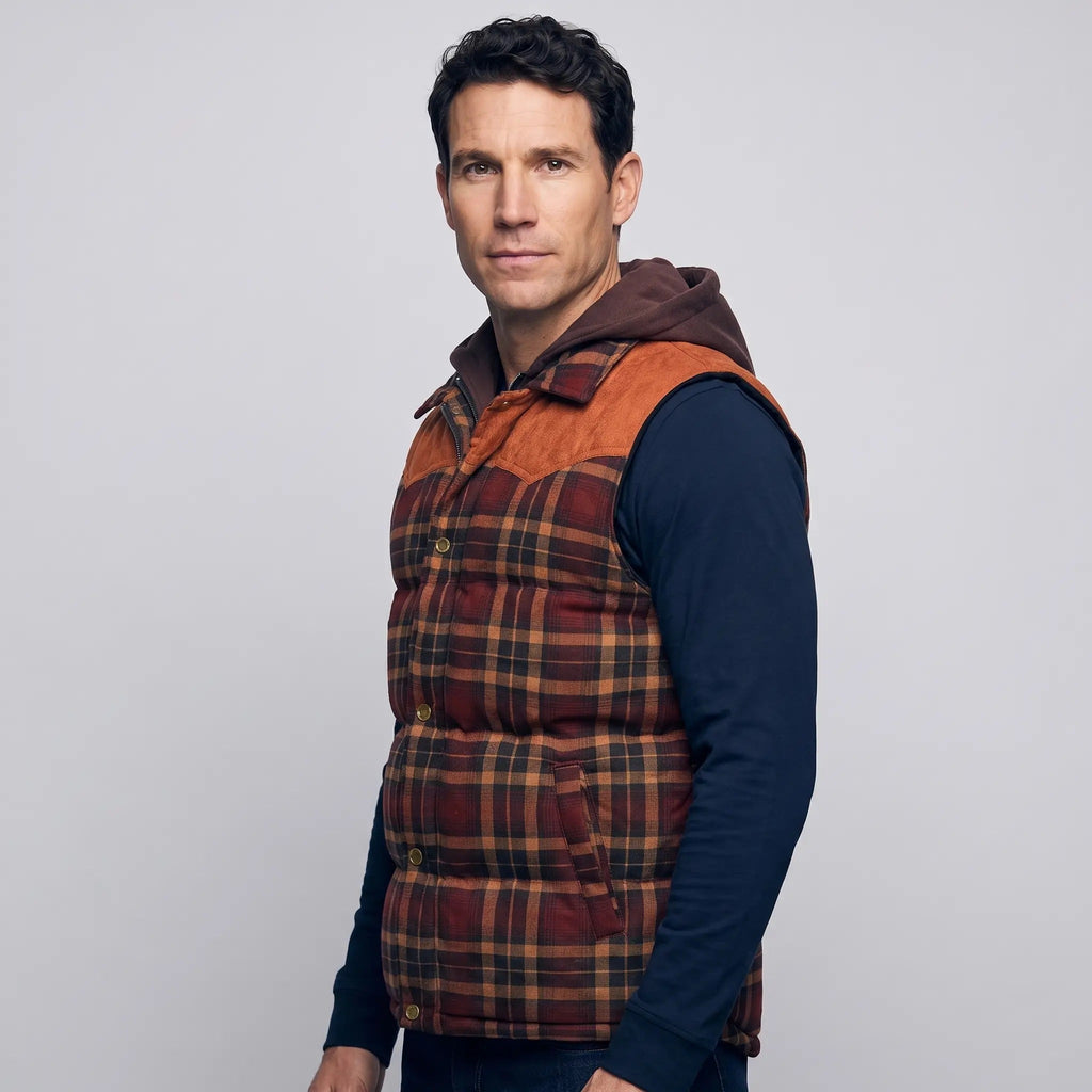 Chaleco acolchado con capucha para hombre - Cuadros escoceses