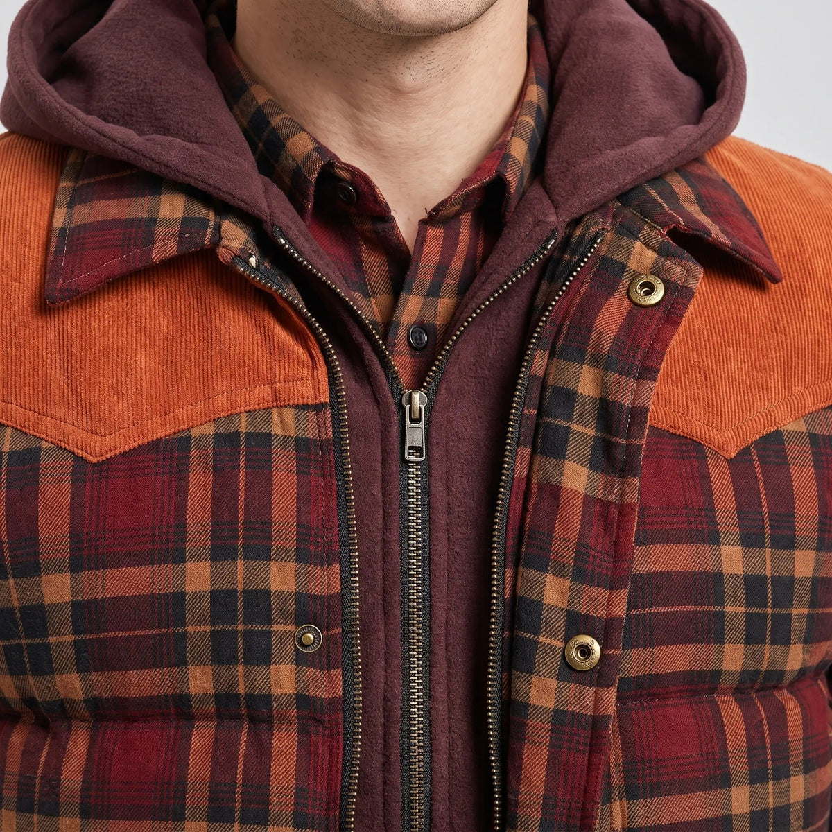 Chaleco acolchado con capucha para hombre - Cuadros escoceses