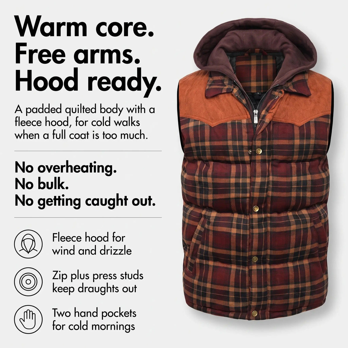 Chaleco acolchado con capucha para hombre - Cuadros escoceses