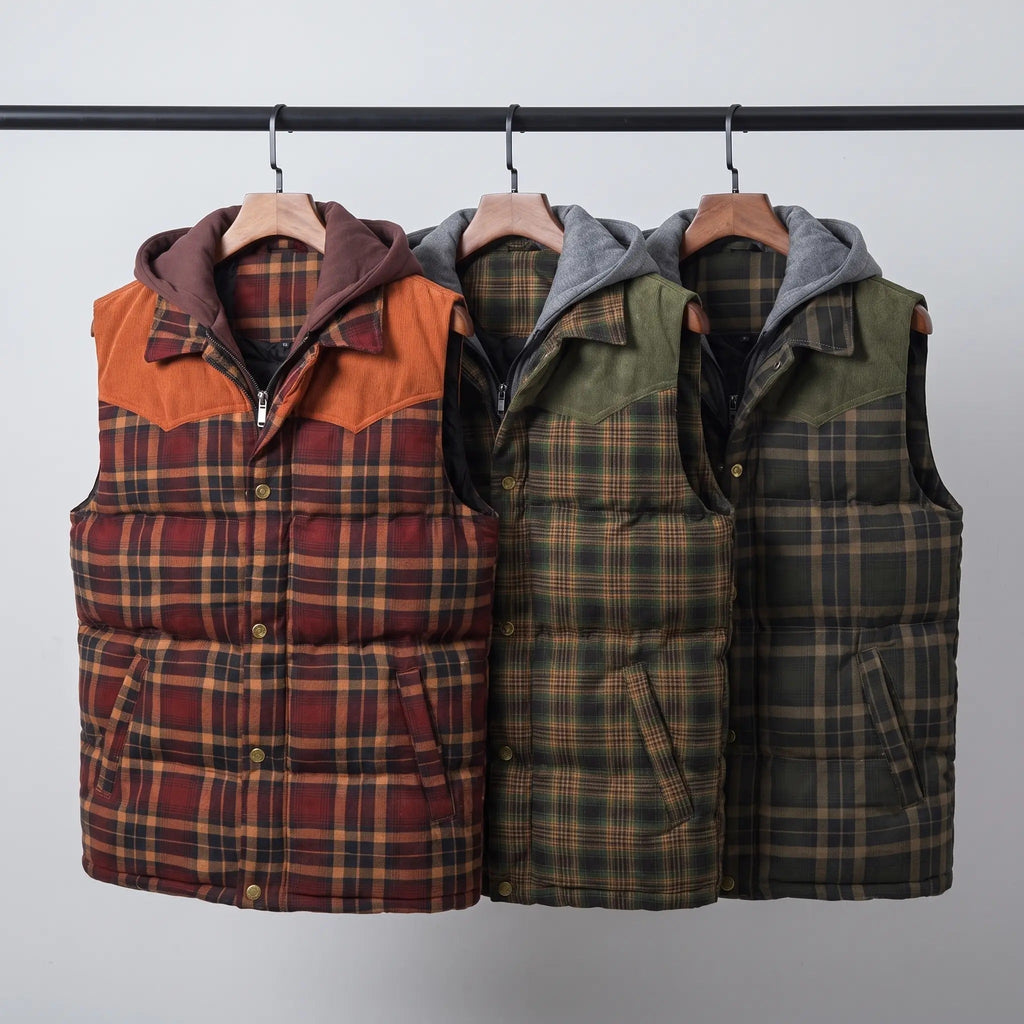 Chaleco acolchado con capucha para hombre - Cuadros escoceses