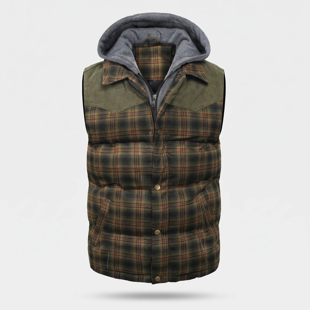 Chaleco acolchado con capucha para hombre - Cuadros escoceses