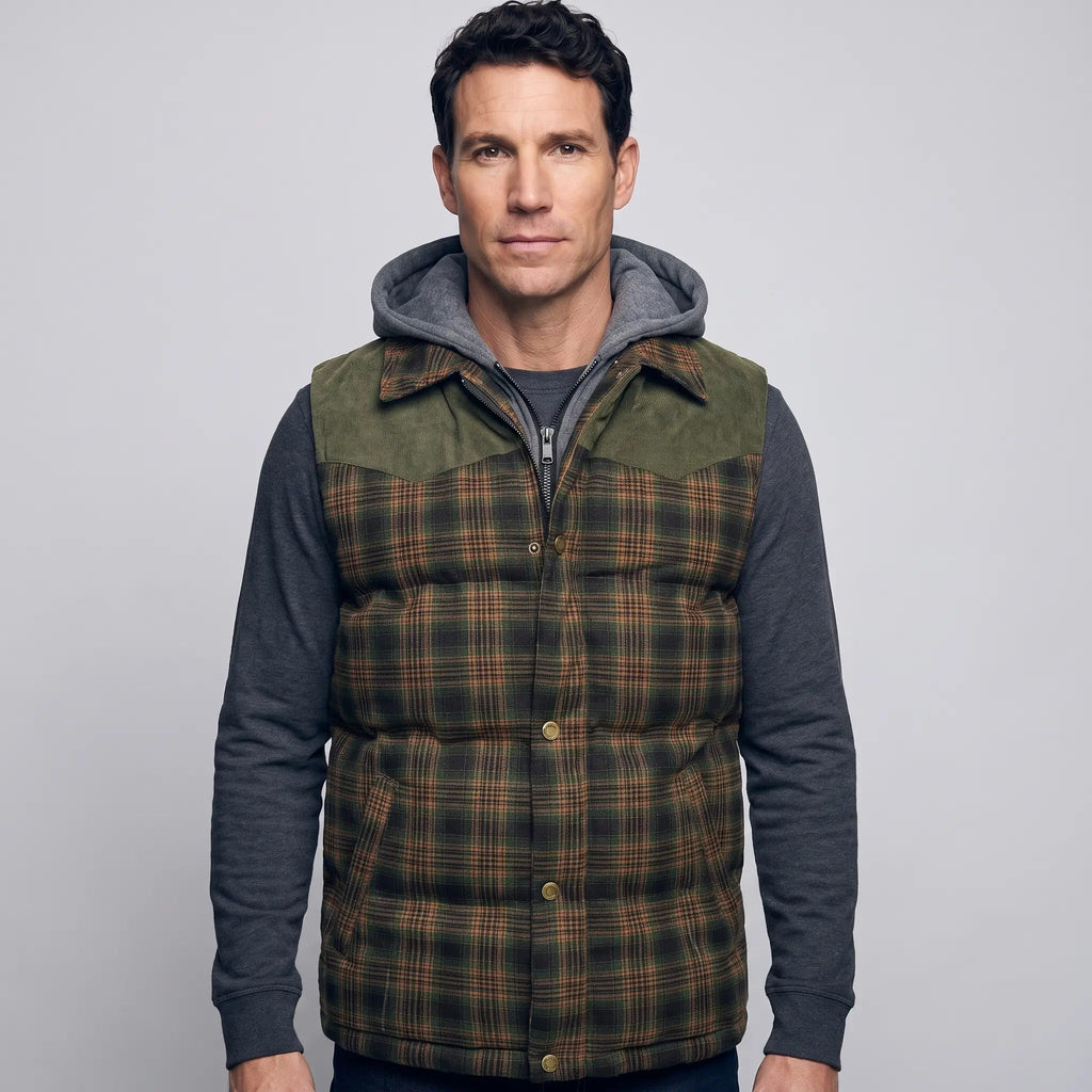 Chaleco acolchado con capucha para hombre - Cuadros escoceses