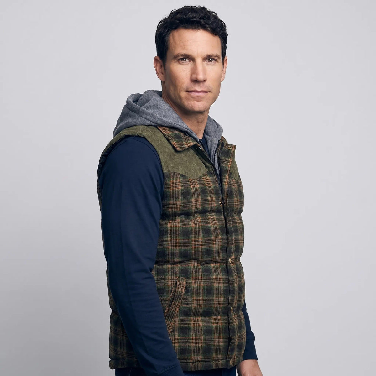 Chaleco acolchado con capucha para hombre - Cuadros escoceses