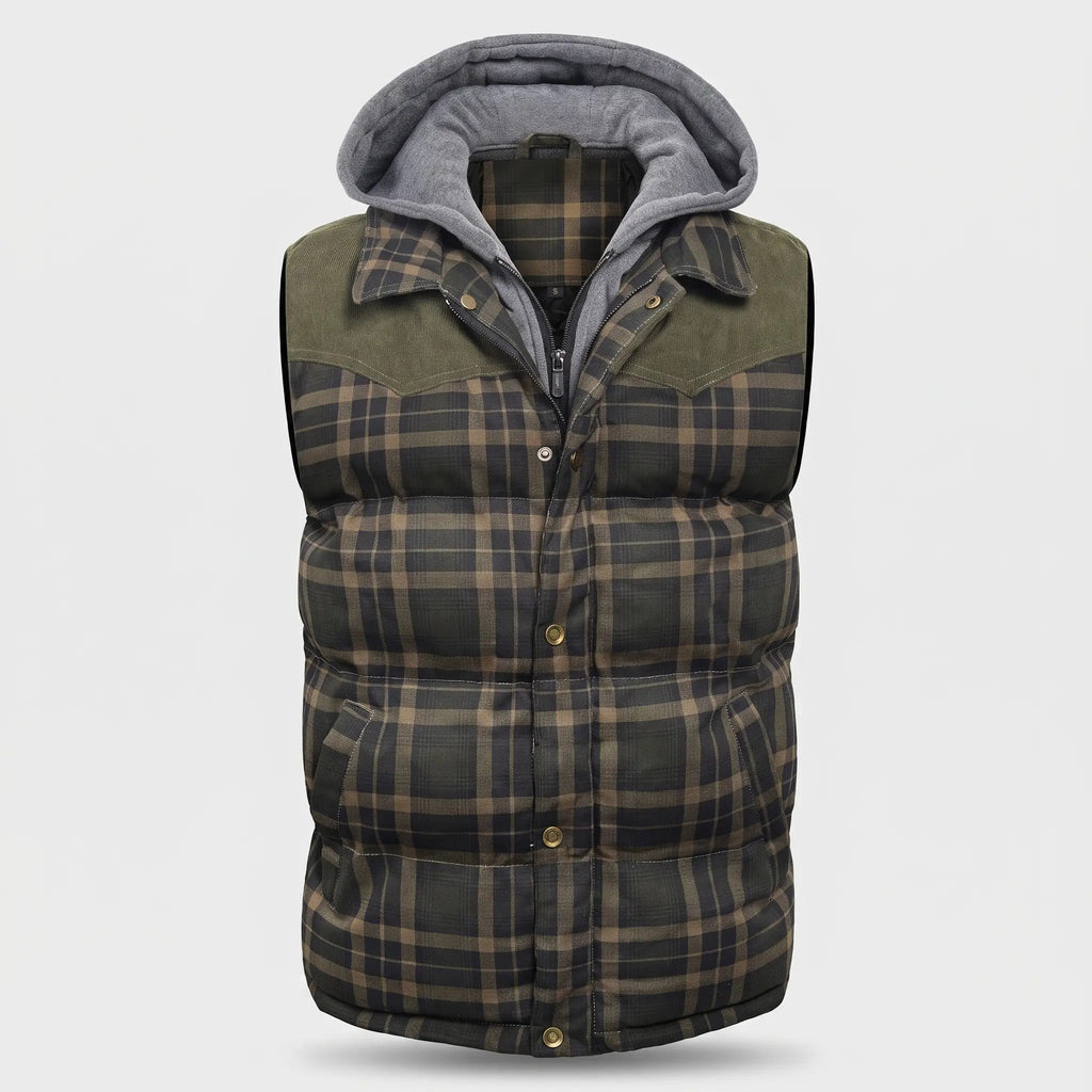Chaleco acolchado con capucha para hombre - Cuadros escoceses