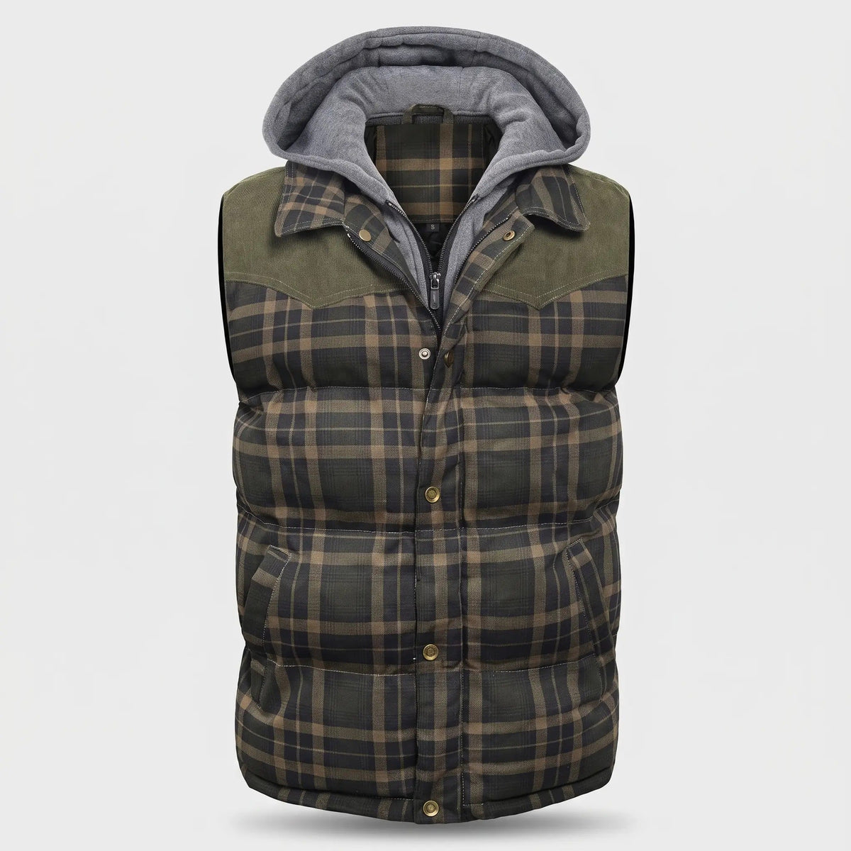 Chaleco acolchado con capucha para hombre - Cuadros escoceses