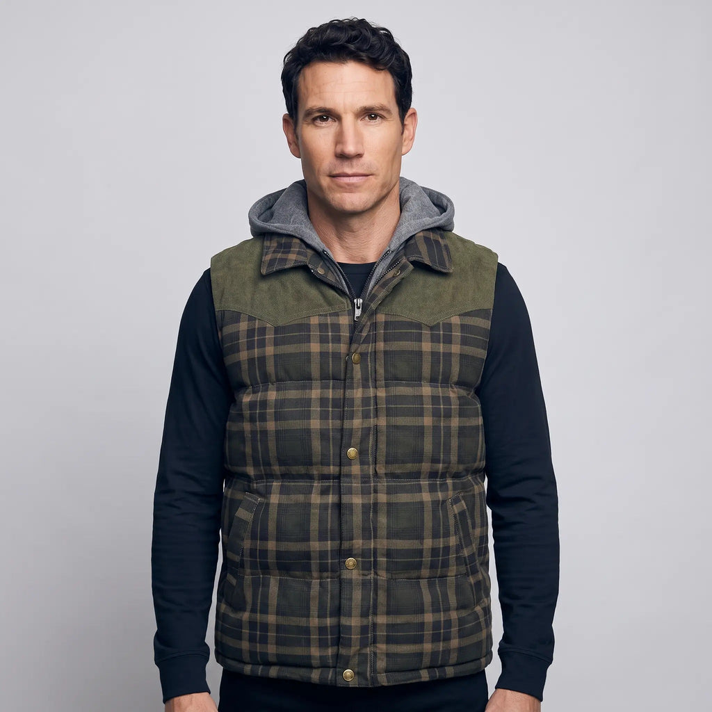 Chaleco acolchado con capucha para hombre - Cuadros escoceses