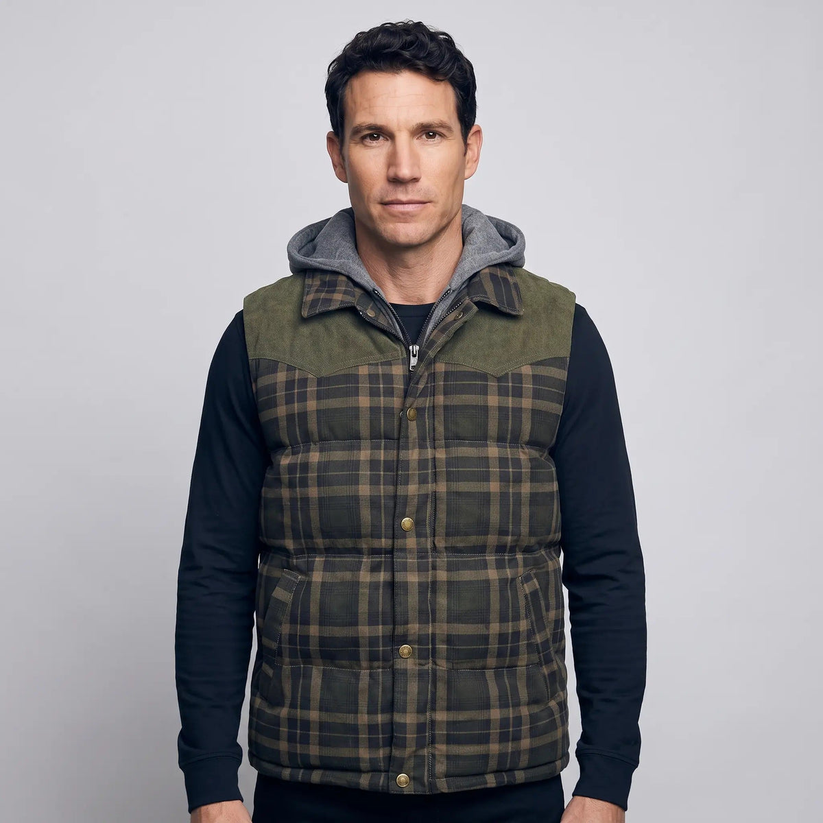 Chaleco acolchado con capucha para hombre - Cuadros escoceses