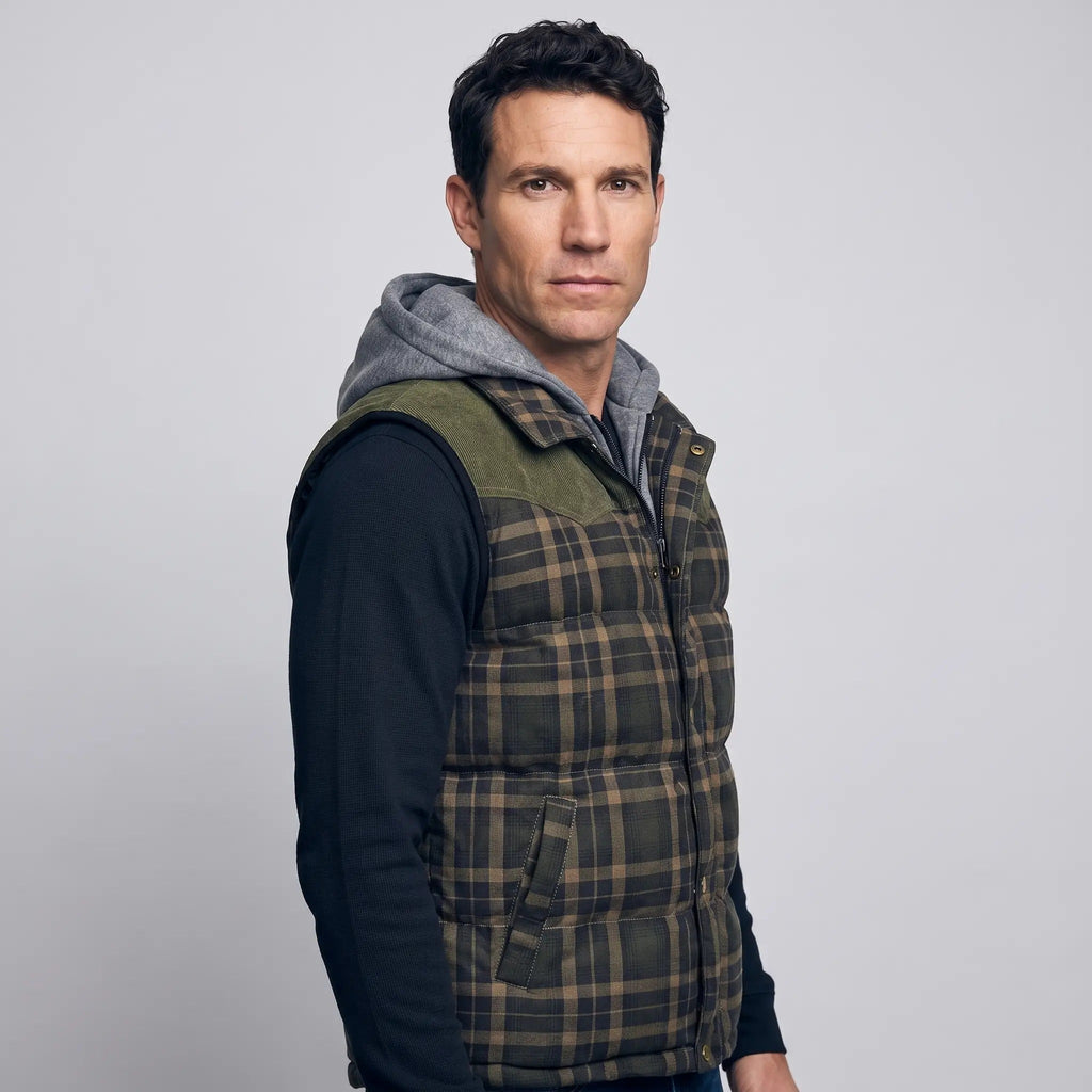 Chaleco acolchado con capucha para hombre - Cuadros escoceses