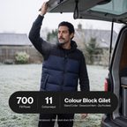 Chaleco acolchado de plumón para hombre - Chaleco sin mangas con bloques de color, 700 fill power