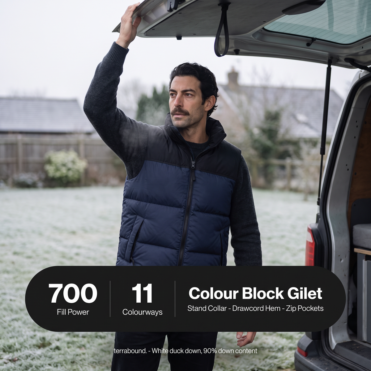 Chaleco acolchado de plumón para hombre - Chaleco sin mangas con bloques de color, 700 fill power
