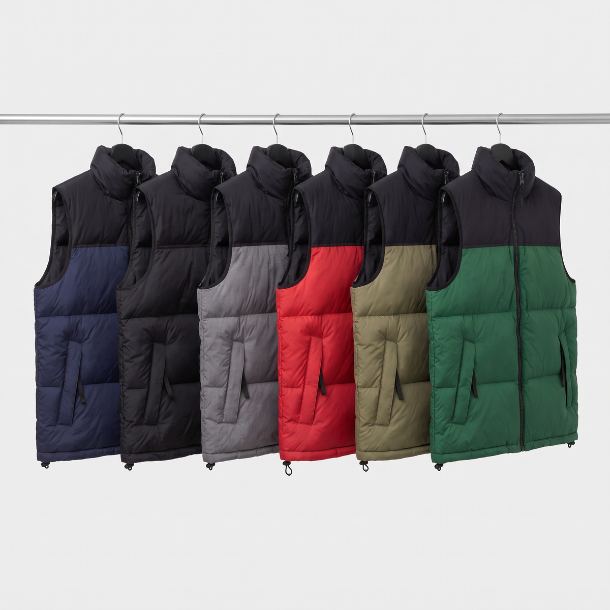 Chaleco acolchado de plumón para hombre - Chaleco sin mangas con bloques de color, 700 fill power