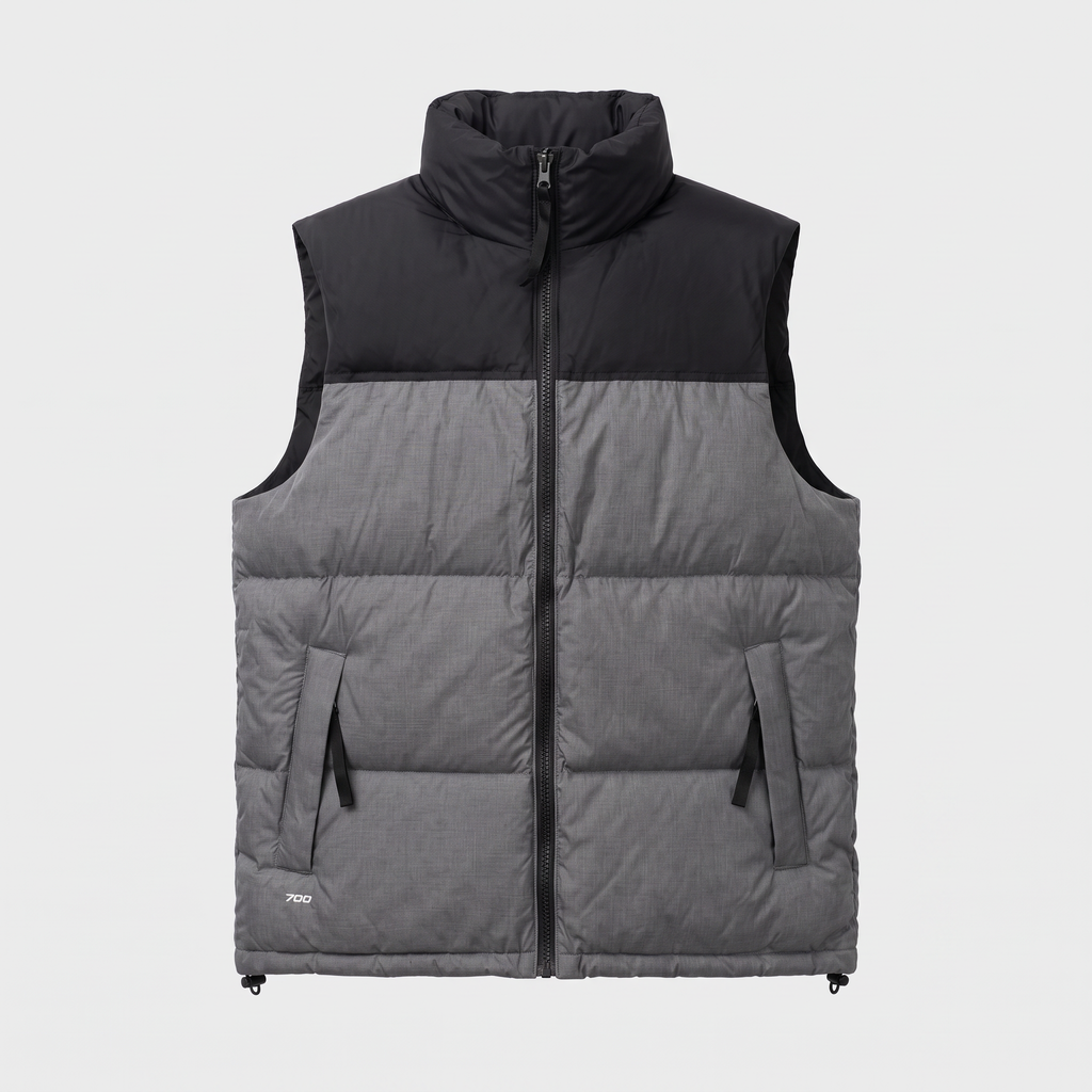 Chaleco acolchado de plumón para hombre - Chaleco sin mangas con bloques de color, 700 fill power