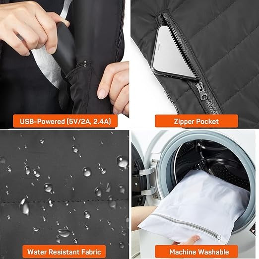 Chaleco calefactable recargable por USB con ajuste regulable para uso exterior, unisex