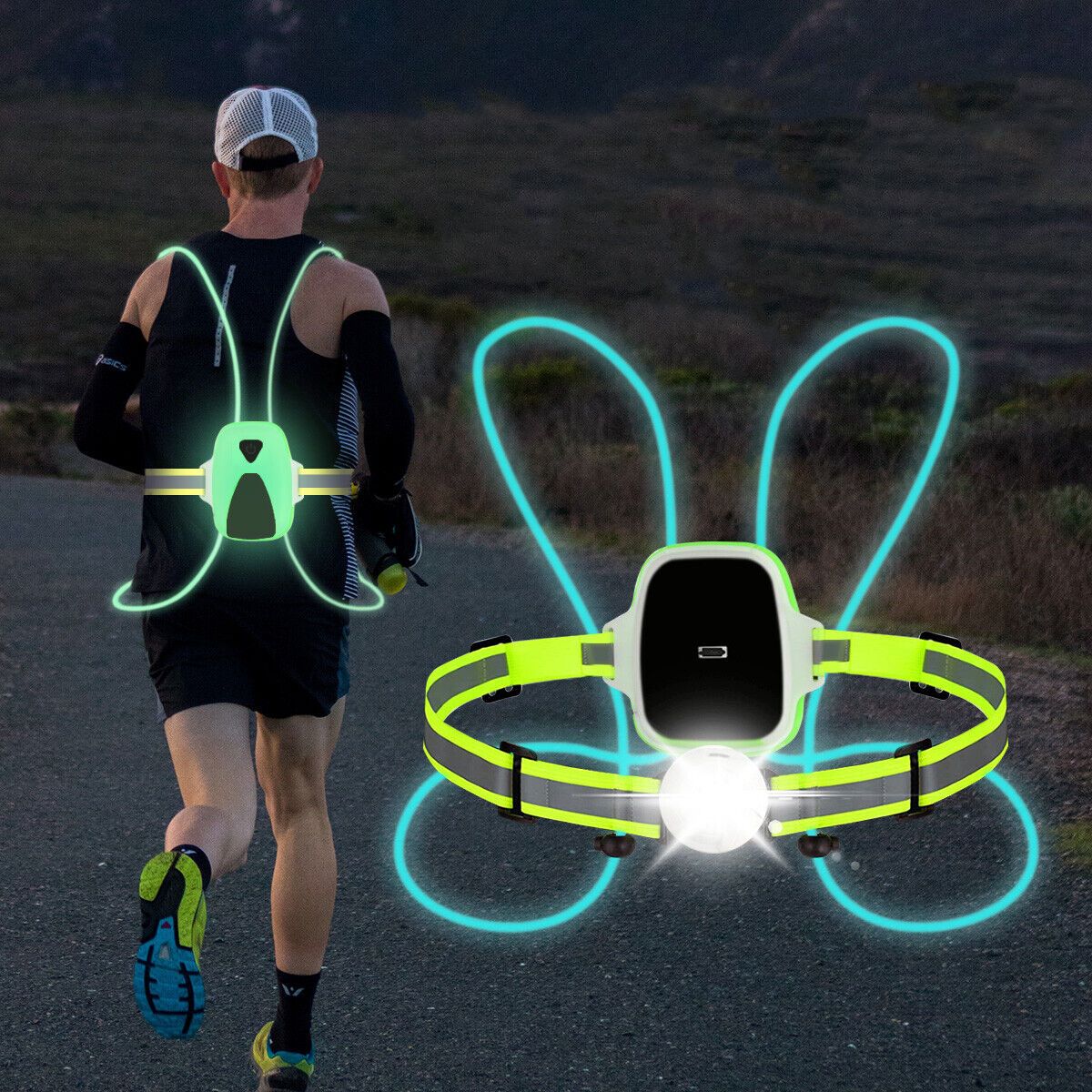 Chaleco de seguridad reflectante ReflectGlow para running – Recargable por USB – 6 colores de luz LED – Impermeable y aj