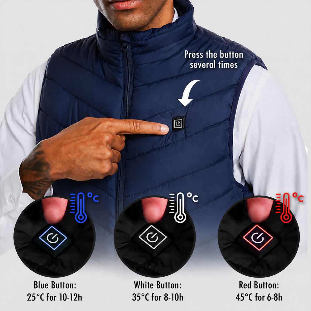 Chaleco térmico unisex con 3 niveles de calor en espalda, abdomen y cuello, alimentado por batería USB, poliéster con fo