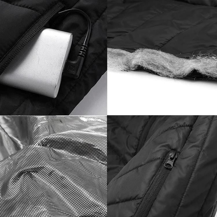 Chaleco térmico unisex con 3 niveles de calor en espalda, abdomen y cuello, alimentado por batería USB, poliéster con fo