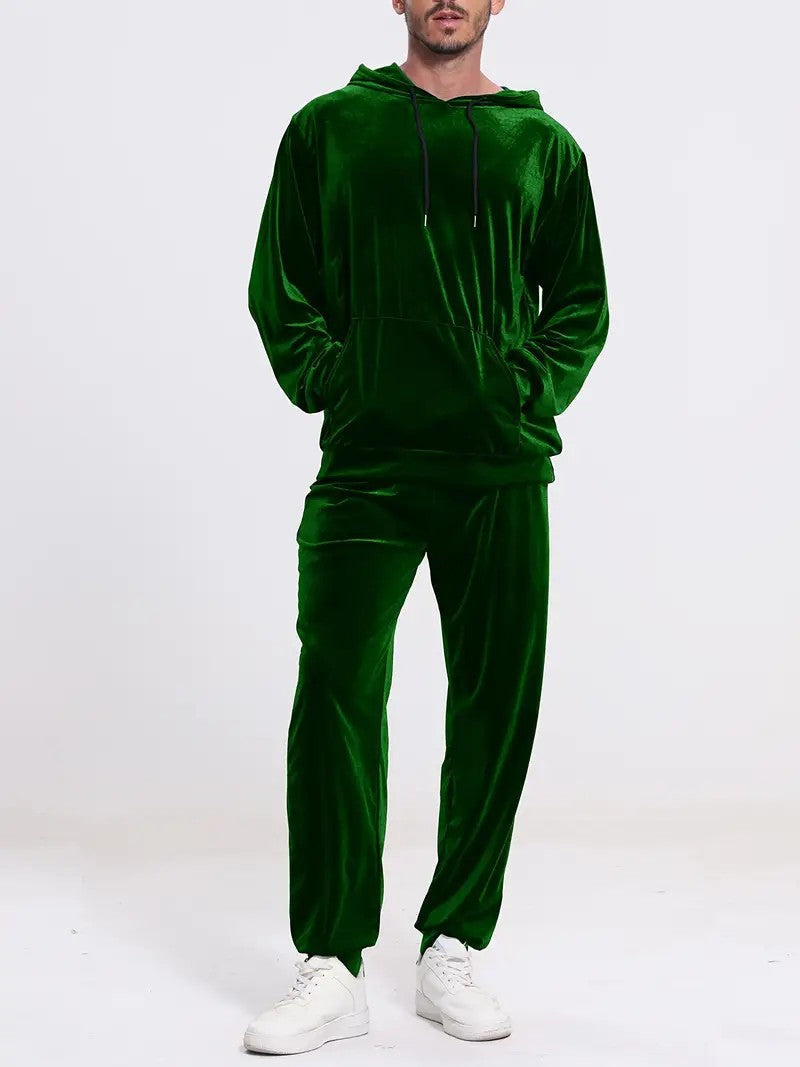 Chándal de terciopelo para hombre con capucha y pantalones casuales