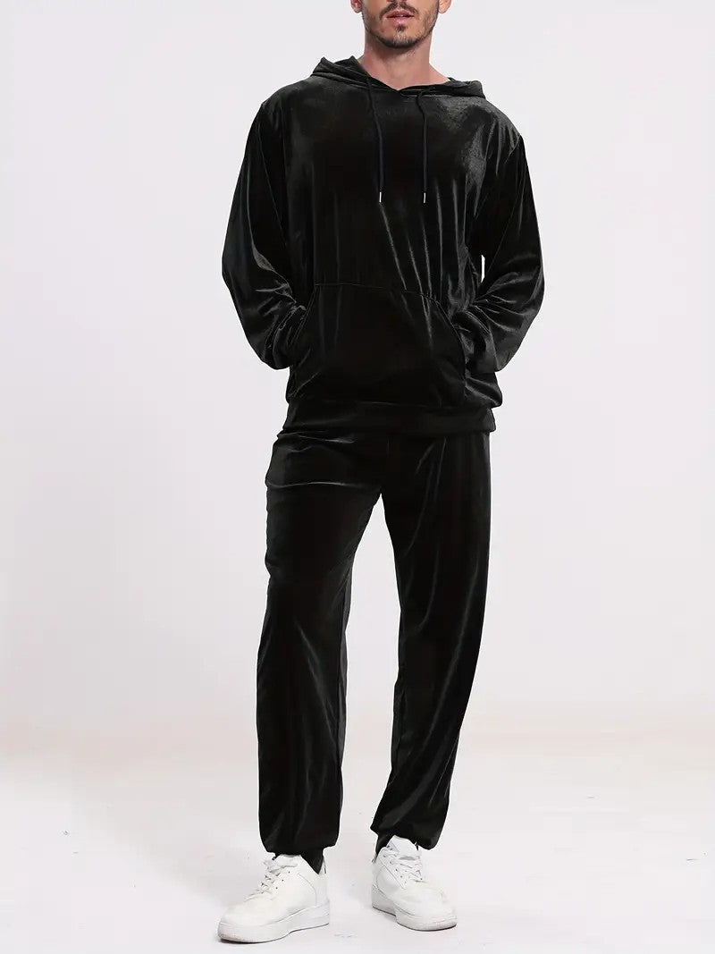 Chándal de terciopelo para hombre con capucha y pantalones casuales