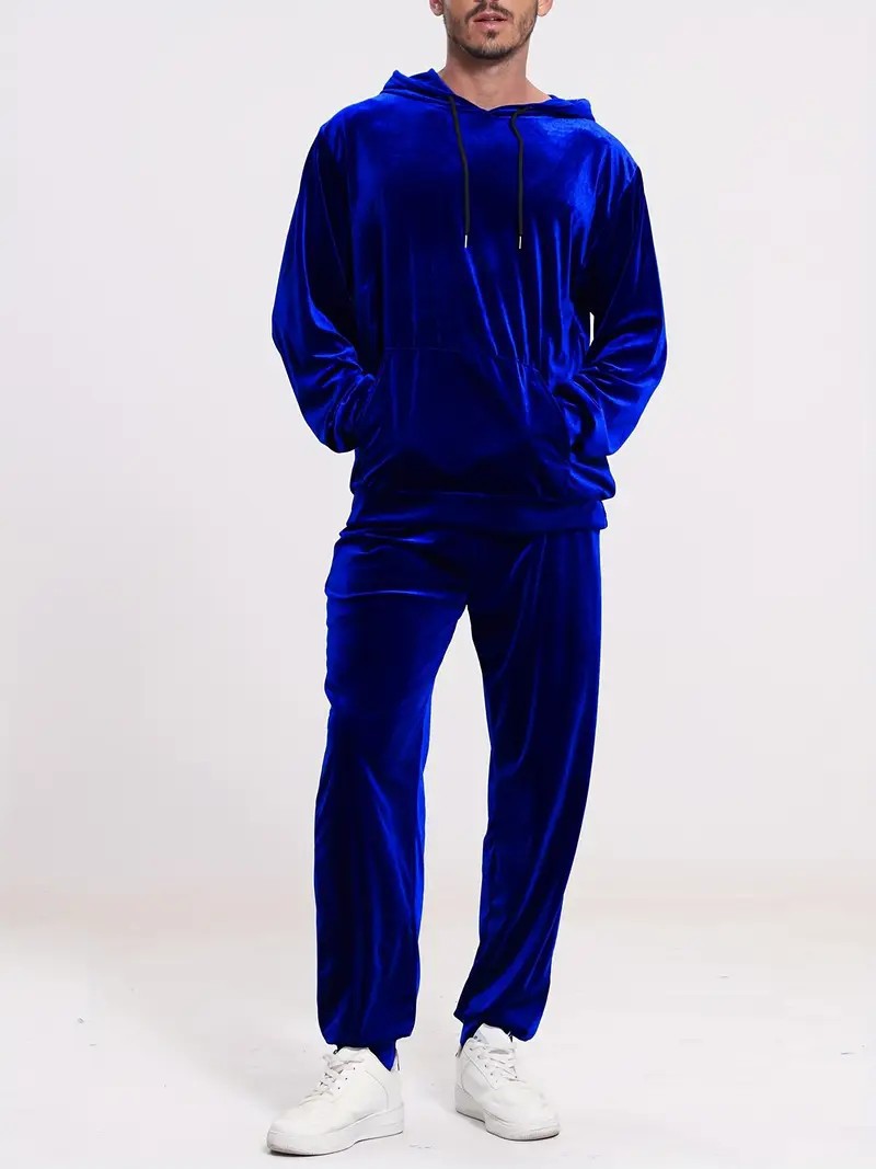 Chándal de terciopelo para hombre con capucha y pantalones casuales