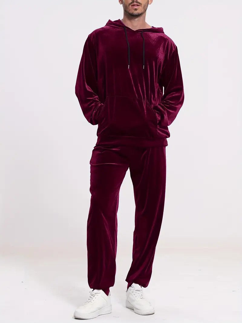 Chándal de terciopelo para hombre con capucha y pantalones casuales