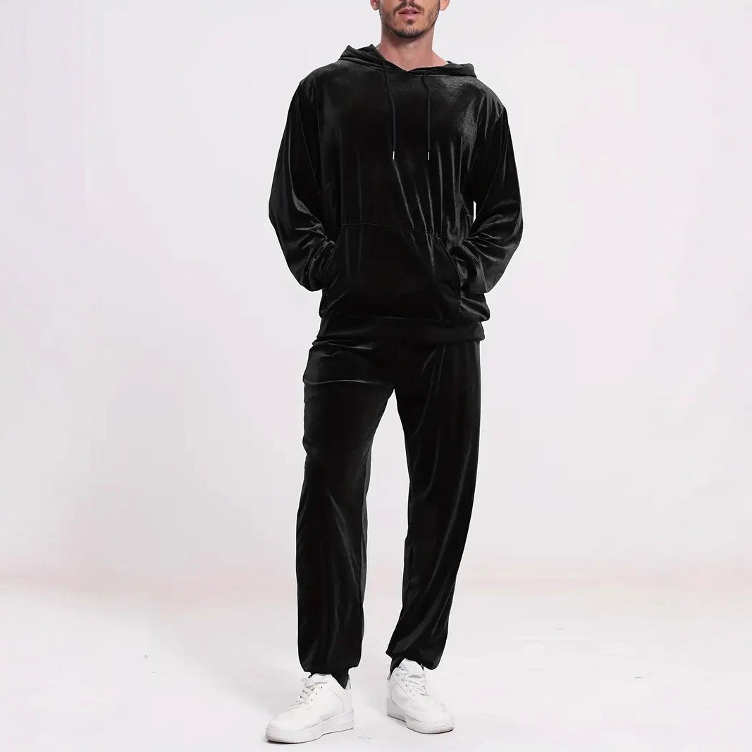 Chándal de terciopelo para hombre con capucha y pantalones casuales