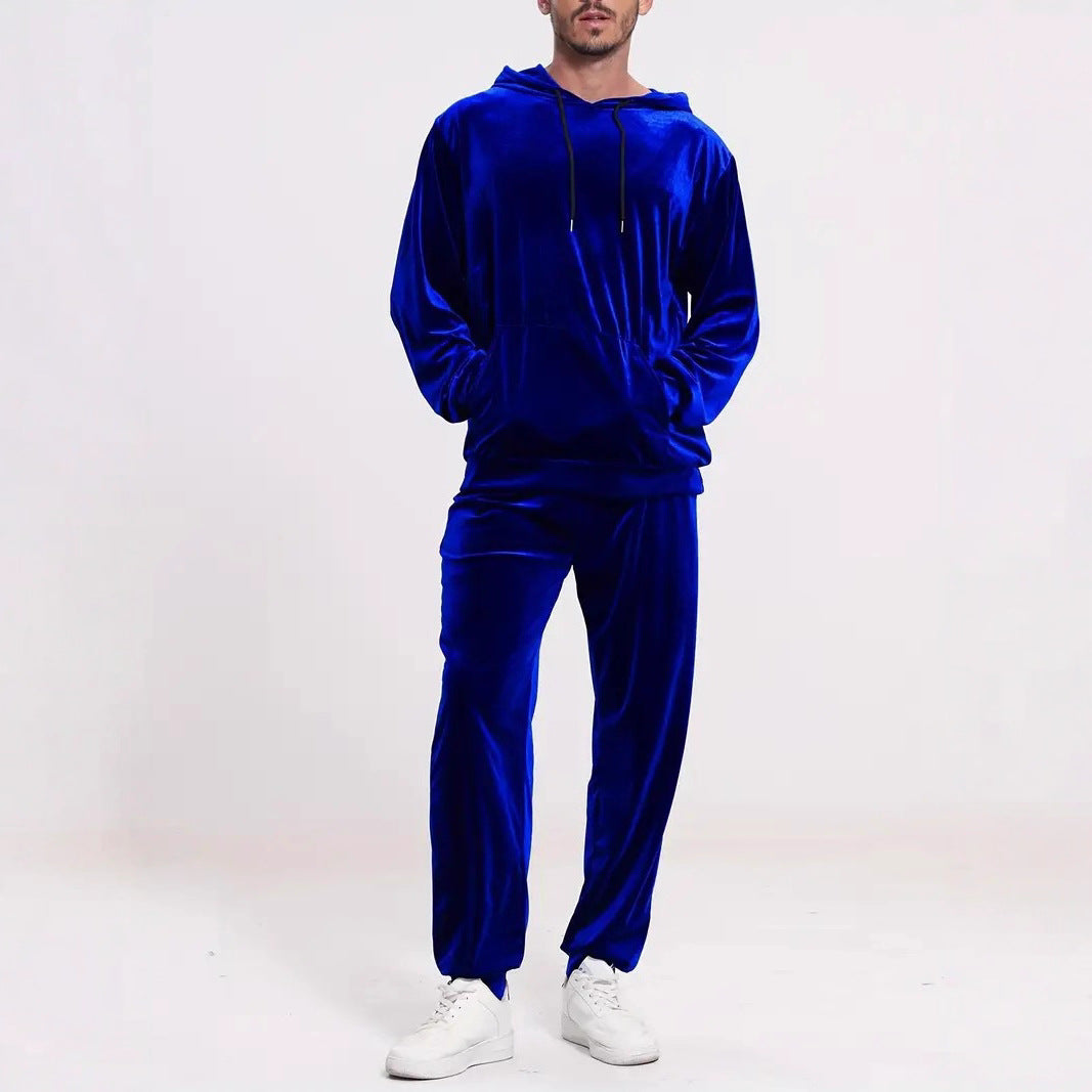 Chándal de terciopelo para hombre con capucha y pantalones casuales