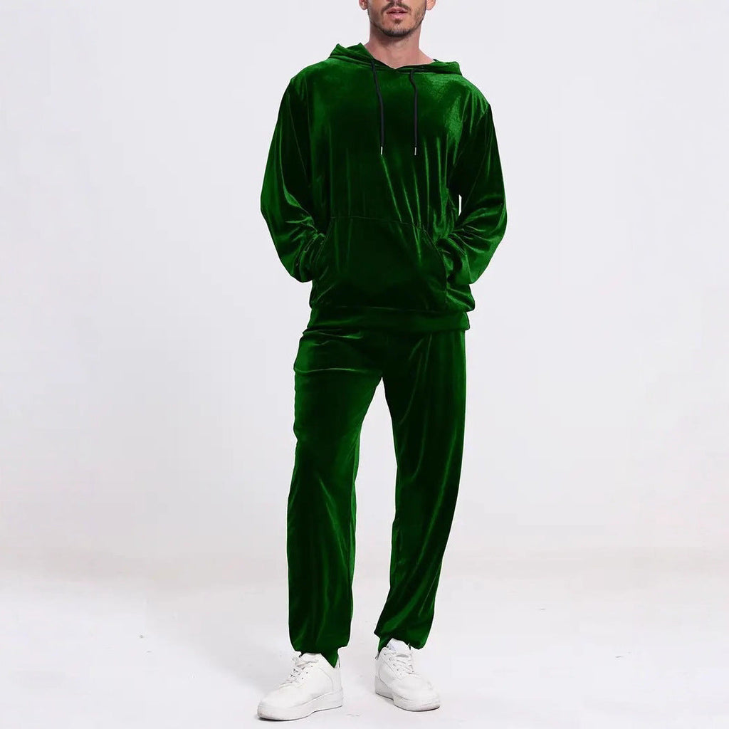 Chándal de terciopelo para hombre con capucha y pantalones casuales