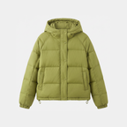 Chaqueta acolchada de plumón para mujer con capucha corta para invierno