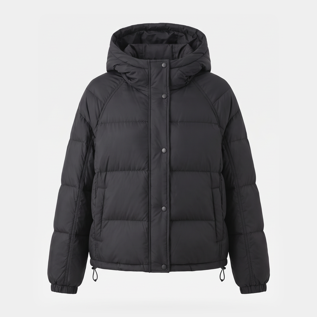 Chaqueta acolchada de plumón para mujer con capucha corta para invierno