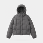 Chaqueta acolchada de plumón para mujer con capucha corta para invierno