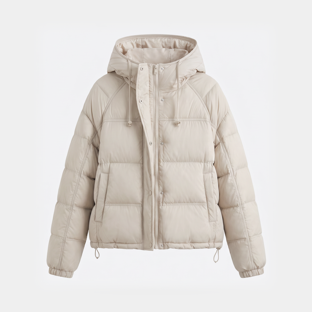 Chaqueta acolchada de plumón para mujer con capucha corta para invierno