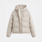 Chaqueta acolchada de plumón para mujer con capucha corta para invierno