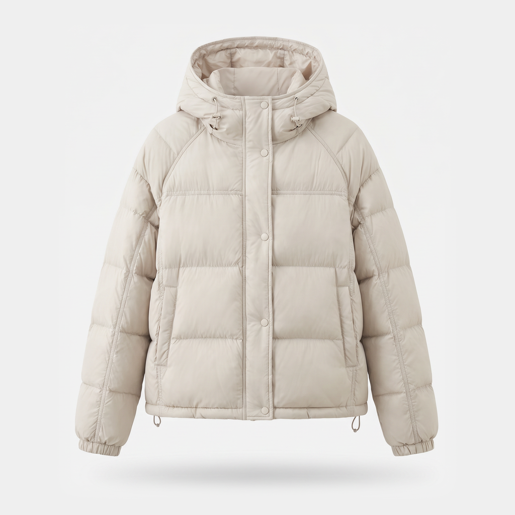 Chaqueta acolchada de plumón para mujer con capucha corta para invierno