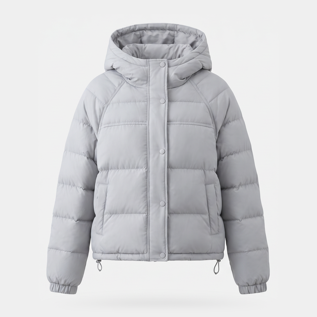 Chaqueta acolchada de plumón para mujer con capucha corta para invierno