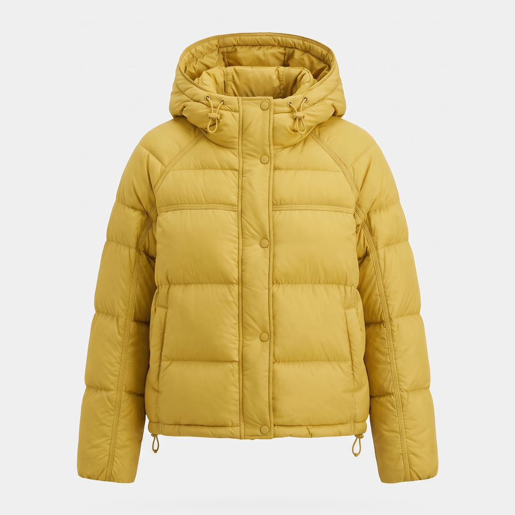 Chaqueta acolchada de plumón para mujer con capucha corta para invierno