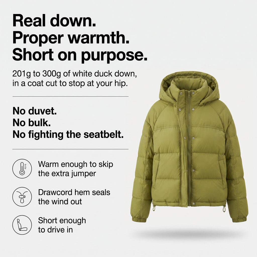 Chaqueta acolchada de plumón para mujer con capucha corta para invierno