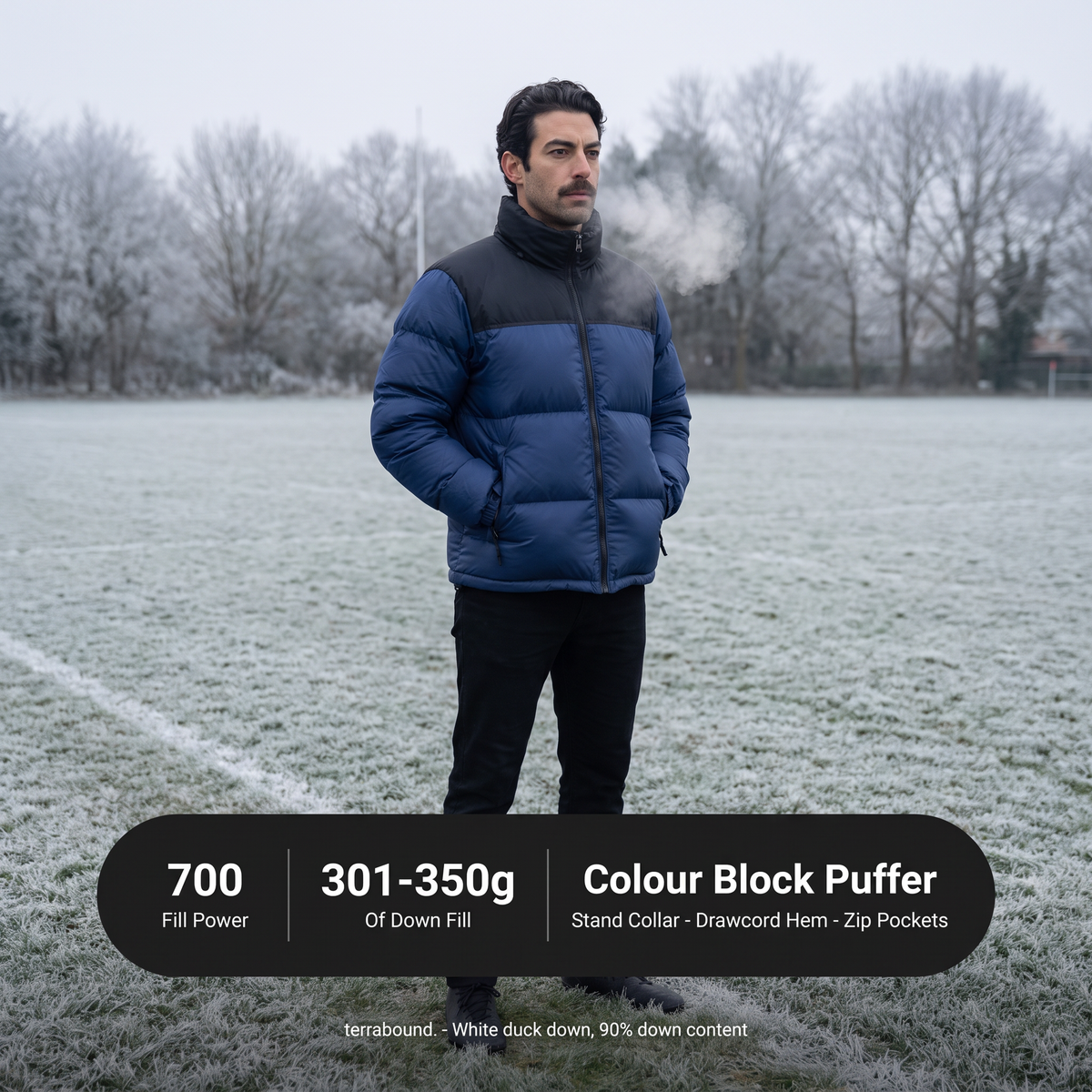 Chaqueta acolchada de plumón para hombre - Diseño color block, 700 fill power